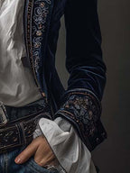 Erica | Long Vintage Velvet Jacket with Embroidery
