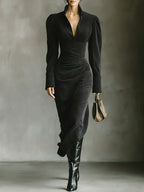 Ofelia | Elegant V-Neck Long-Sleeve Maxi Dress