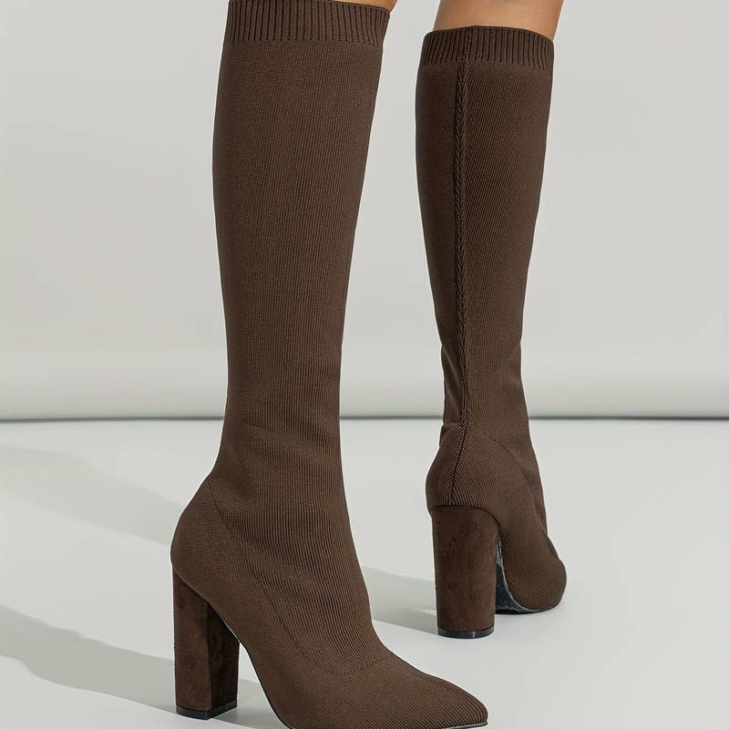 Olivia | Women'S Knitted Sock Boots with Block Heel