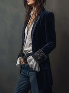 Erica | Long Vintage Velvet Jacket with Embroidery