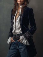 Erica | Long Vintage Velvet Jacket with Embroidery