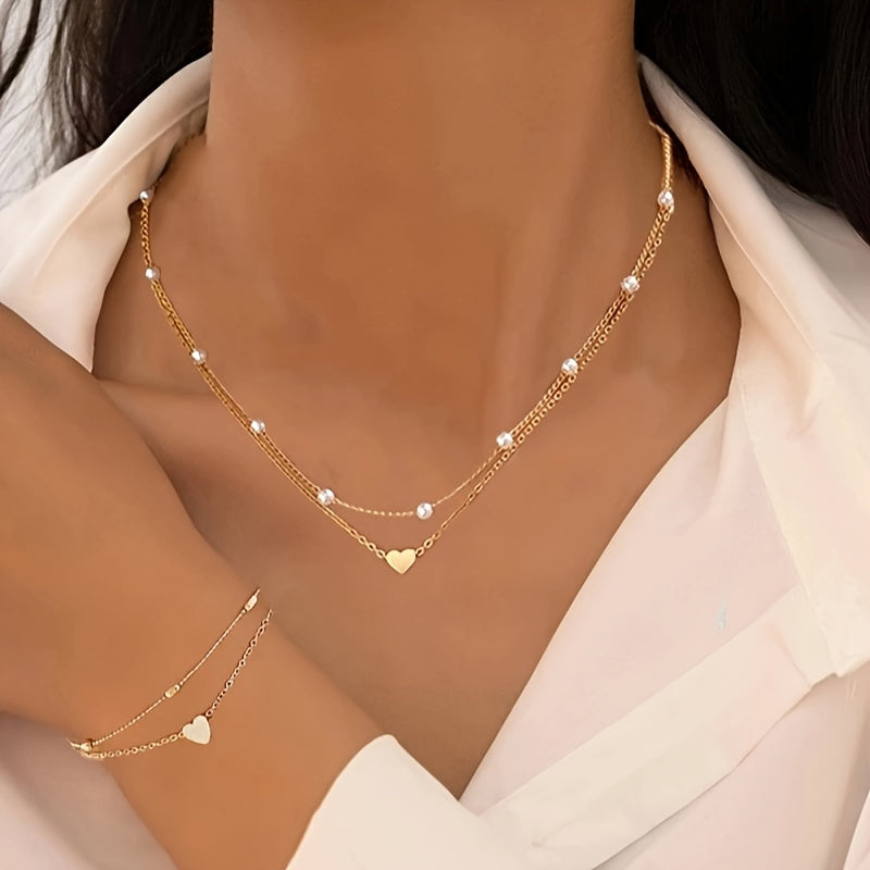 Layered Heart & Pearl | Jewellery Set