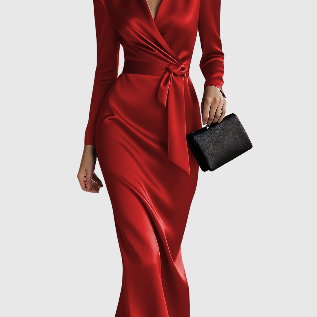 Elene | Solid Color Satin Long-Sleeve Dress