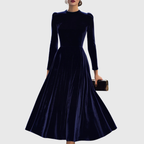 Elowon | Navy Blue Long-Sleeve Midi Dress