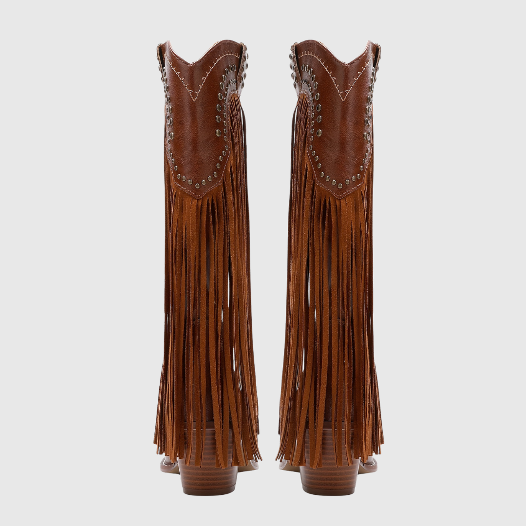 Damaris | Vintage Western Cowboy Boots with Fringe and Zipper