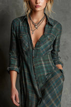 Ailene | Green Plaid Shirt Dress