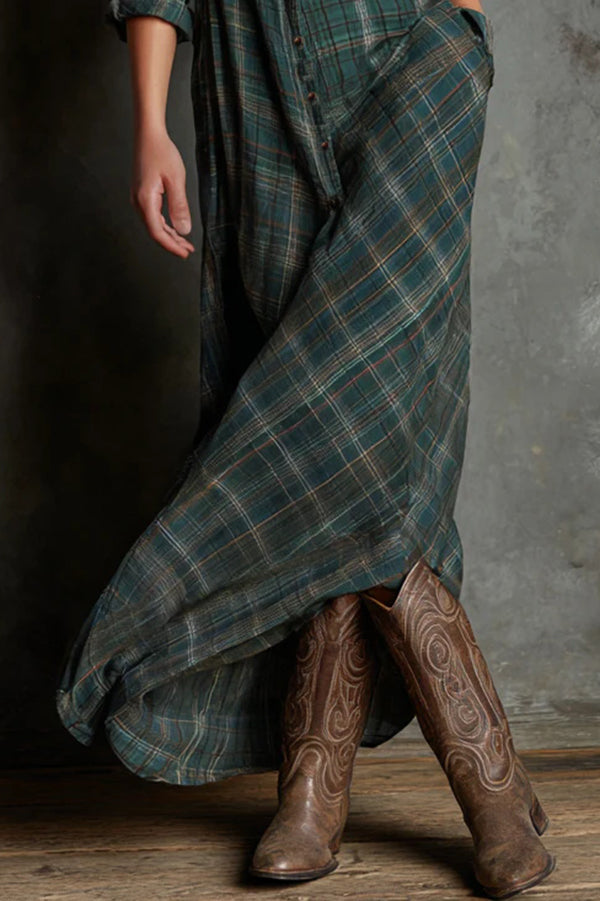 Ailene | Green Plaid Shirt Dress