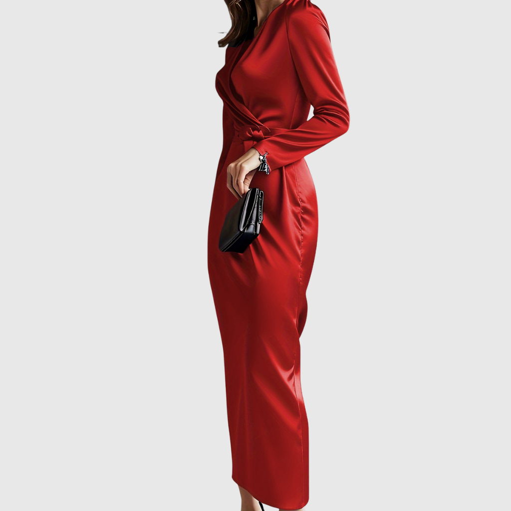 Elene | Solid Color Satin Long-Sleeve Dress