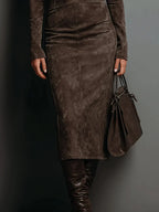Selwynne | High-Neck Suede Maxi Dress