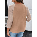 Dokotoo Womens Tops Spring Summer 3/4 Length Sleeve Fashion T Shirts for Women Crewneck Waffle Knit Casual Loose Tee Blouses