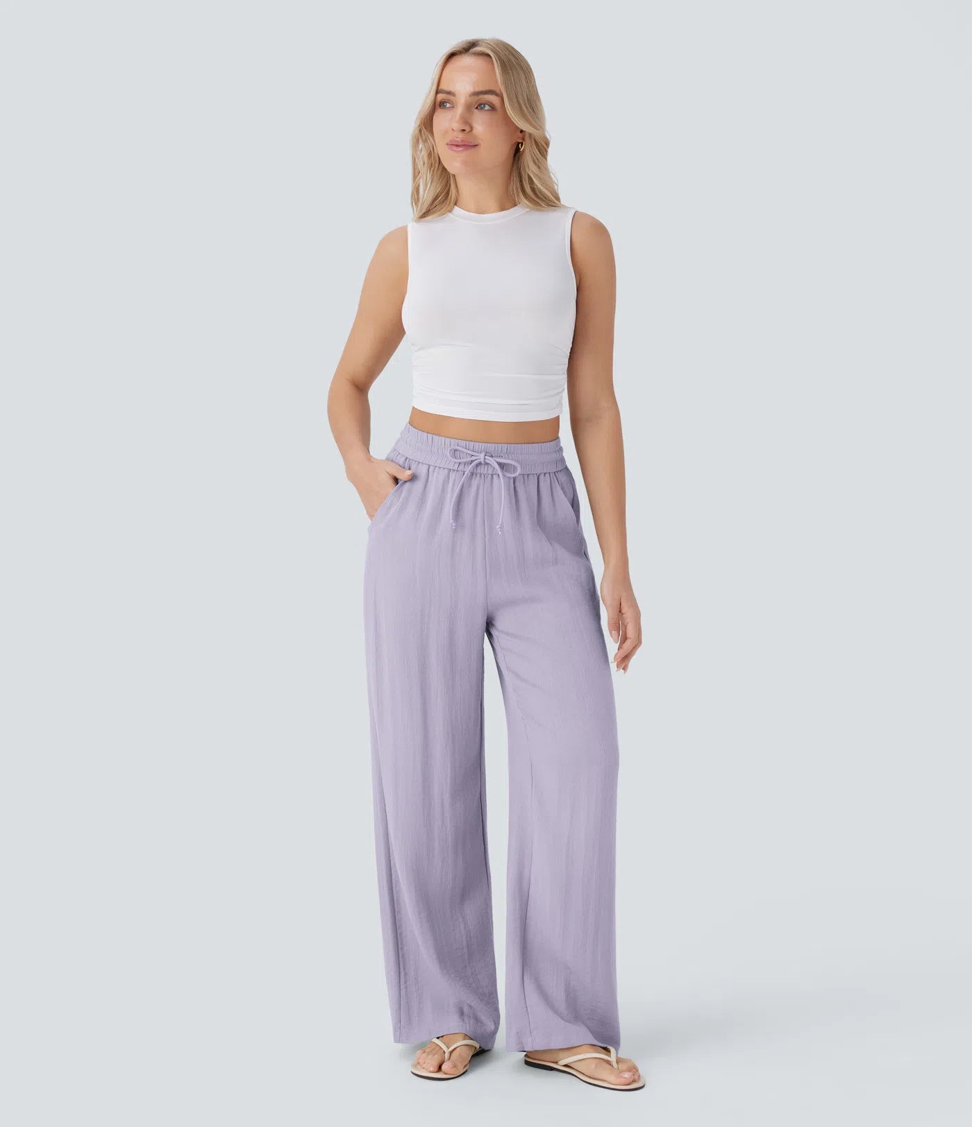 Lena | Wide-Leg Linen-Feel Trousers