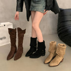 Evadne | Solid Color V-Shape Long Boots with Block Heel