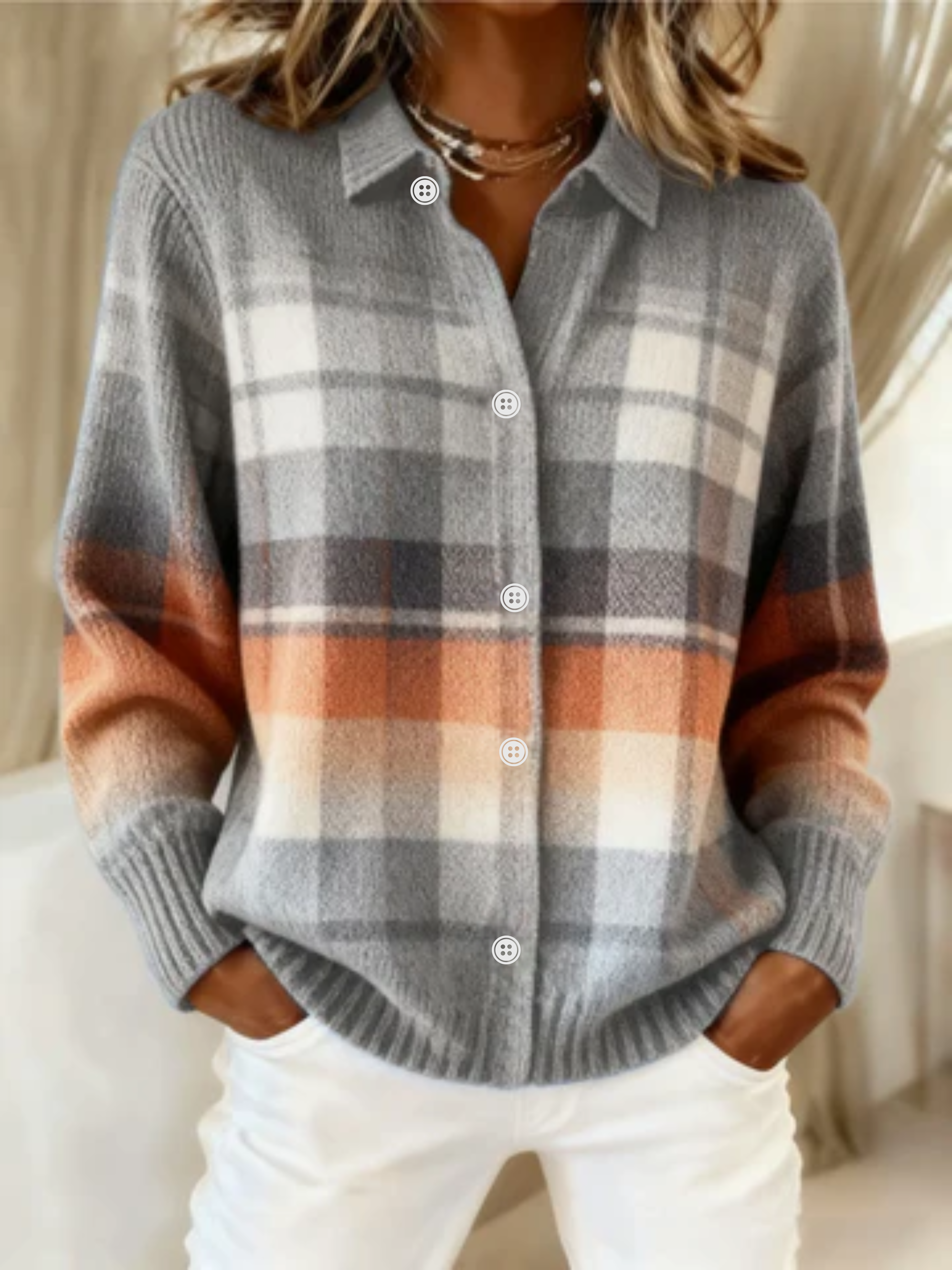 Elira | Checked Hoodie Blouse In Soft Tones