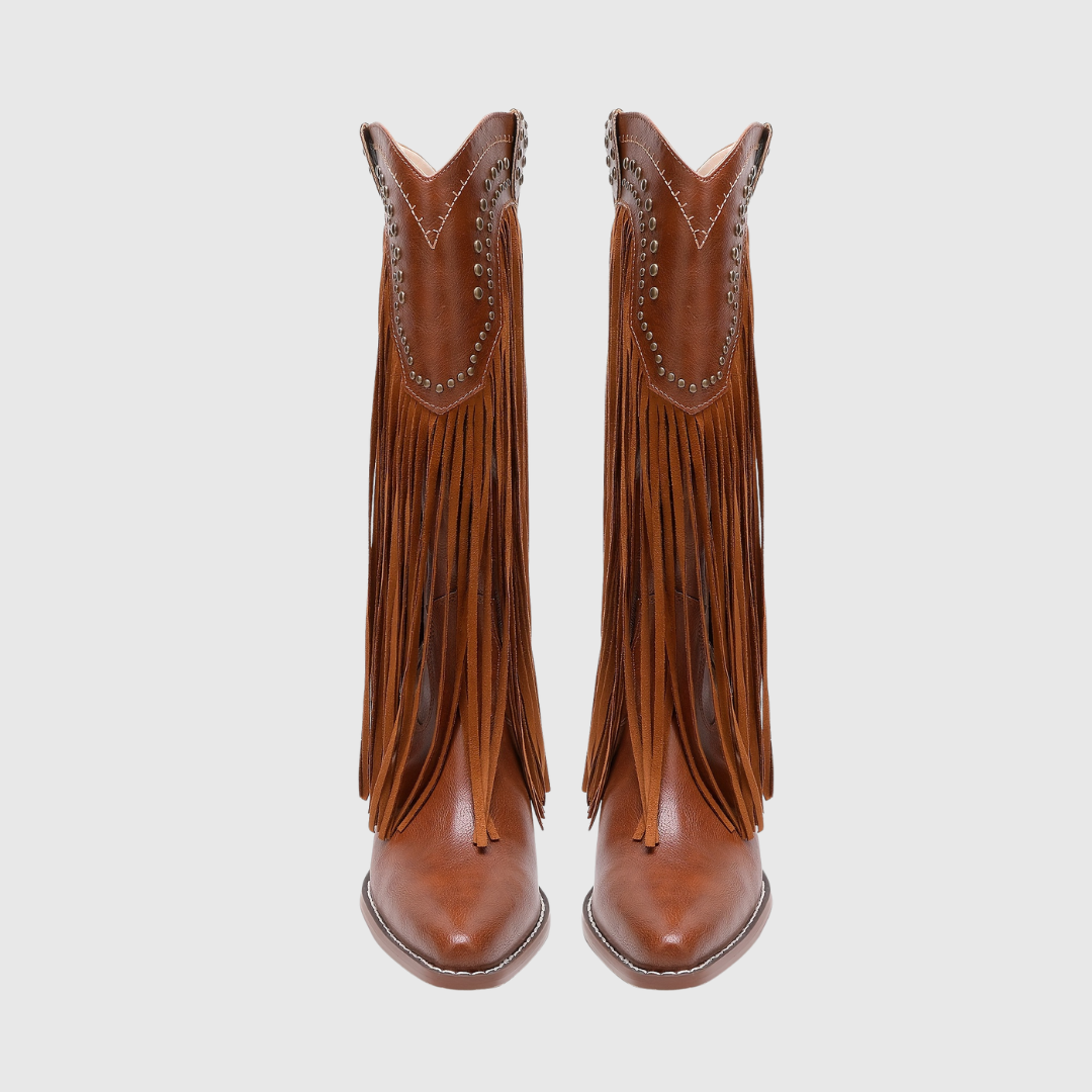Damaris | Vintage Western Cowboy Boots with Fringe and Zipper