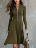 Zinnia | Zippered Long Sleeve Dress with Stretch Fabric