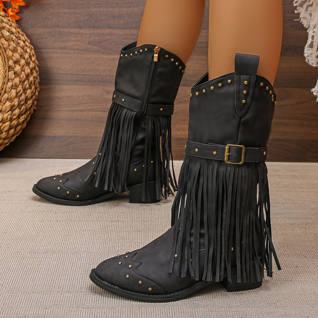 Aurelia | Retro Western Boots with Pointed Toe and Tassels