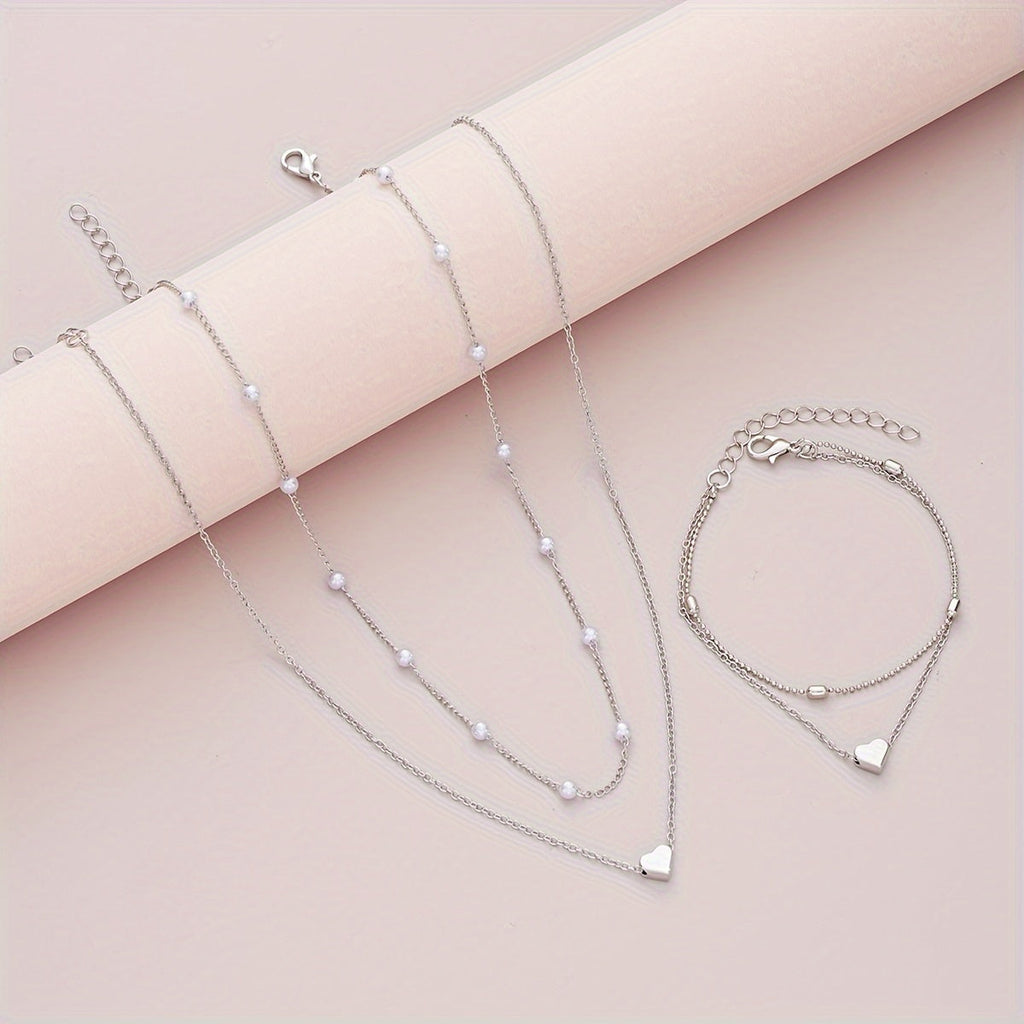 Layered Heart & Pearl | Jewellery Set