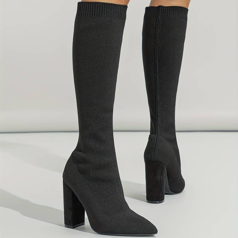 Olivia | Women'S Knitted Sock Boots with Block Heel