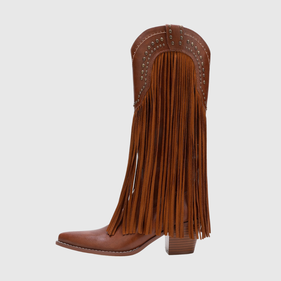 Damaris | Vintage Western Cowboy Boots with Fringe and Zipper