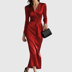 Elene | Solid Color Satin Long-Sleeve Dress