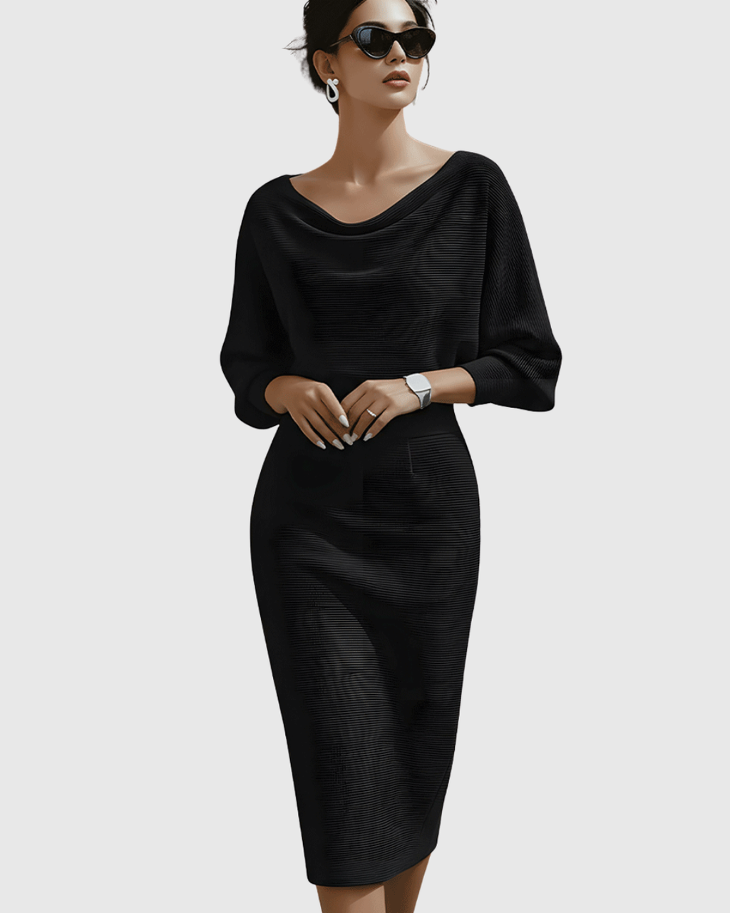Ism�ria | White Draped Batwing Midi Dress