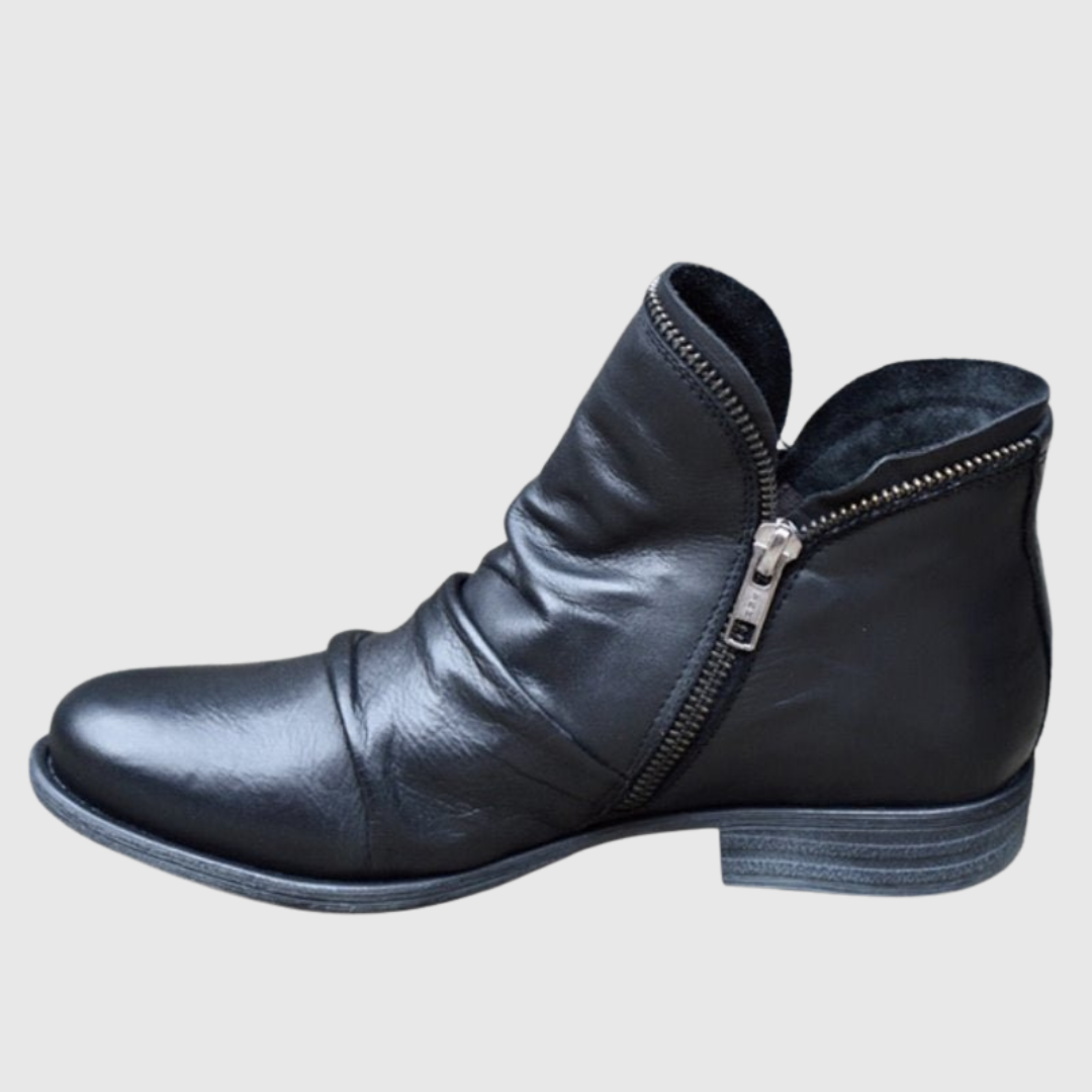 Lunara | Chic Side-Zip Leather Ankle Boots