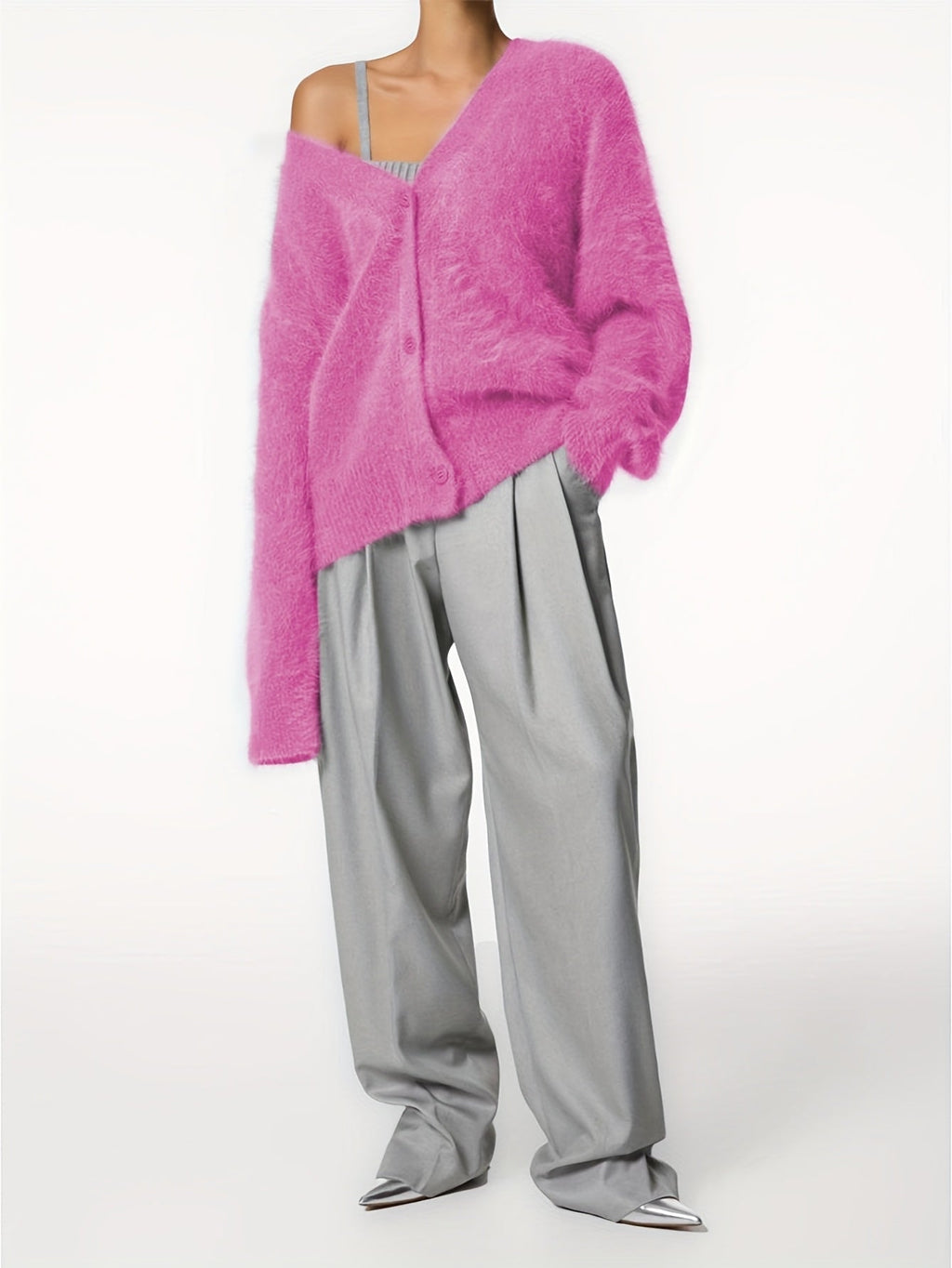 Seriavi | V-Neck Light Gray Cardigan