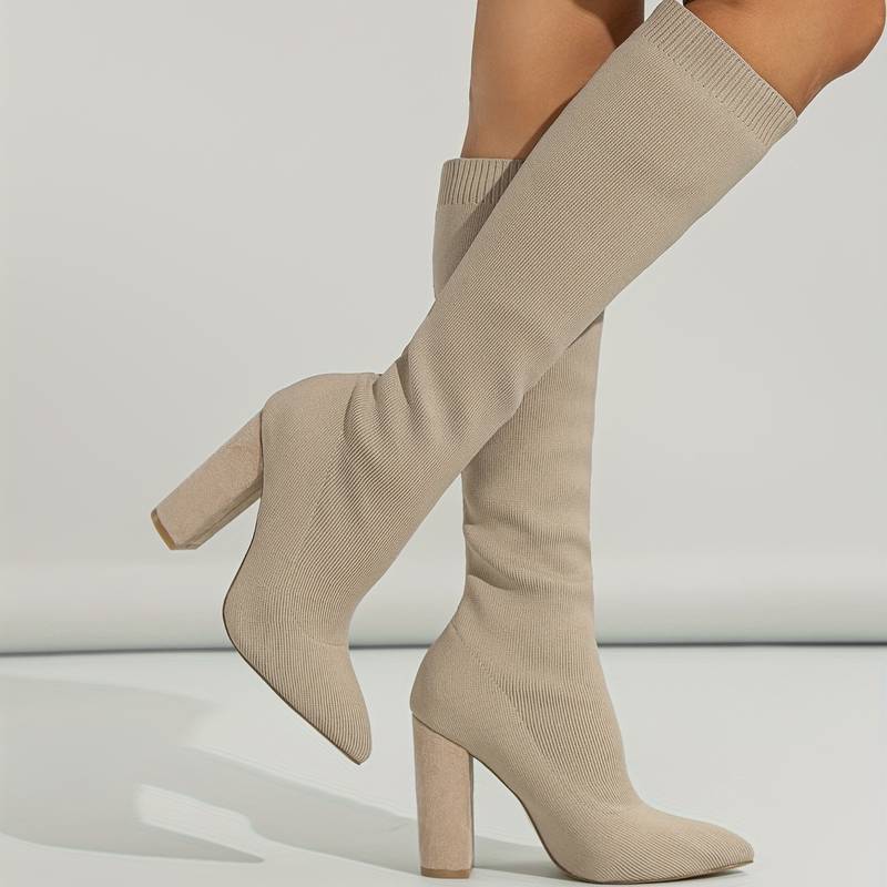 Olivia | Women'S Knitted Sock Boots with Block Heel
