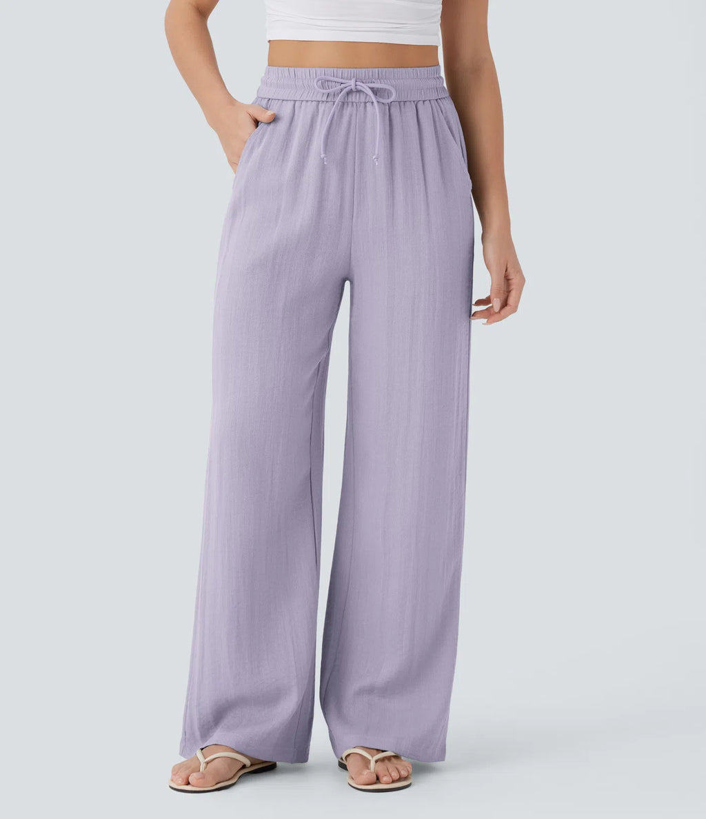 Lena | Wide-Leg Linen-Feel Trousers
