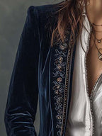 Erica | Long Vintage Velvet Jacket with Embroidery
