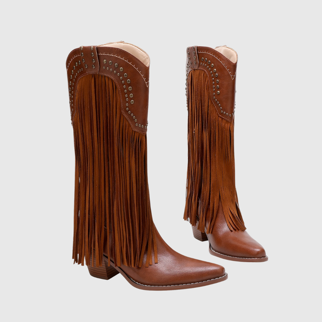 Damaris | Vintage Western Cowboy Boots with Fringe and Zipper