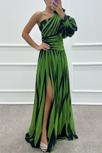 Aurora | Elegant Striped Dress with One Shoulder