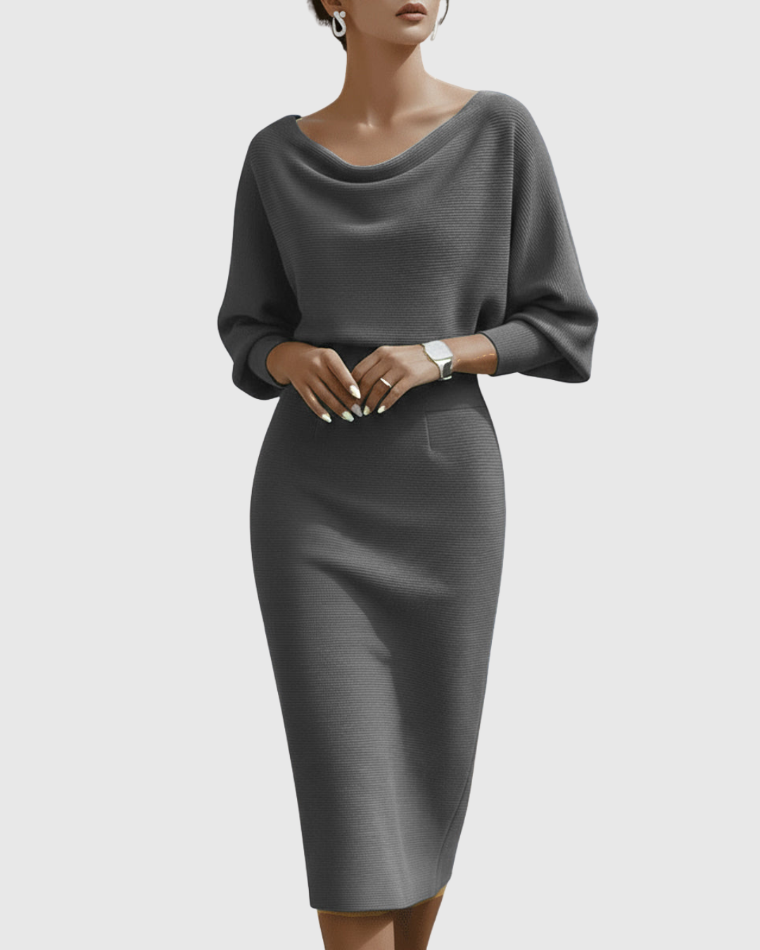 Ism�ria | White Draped Batwing Midi Dress