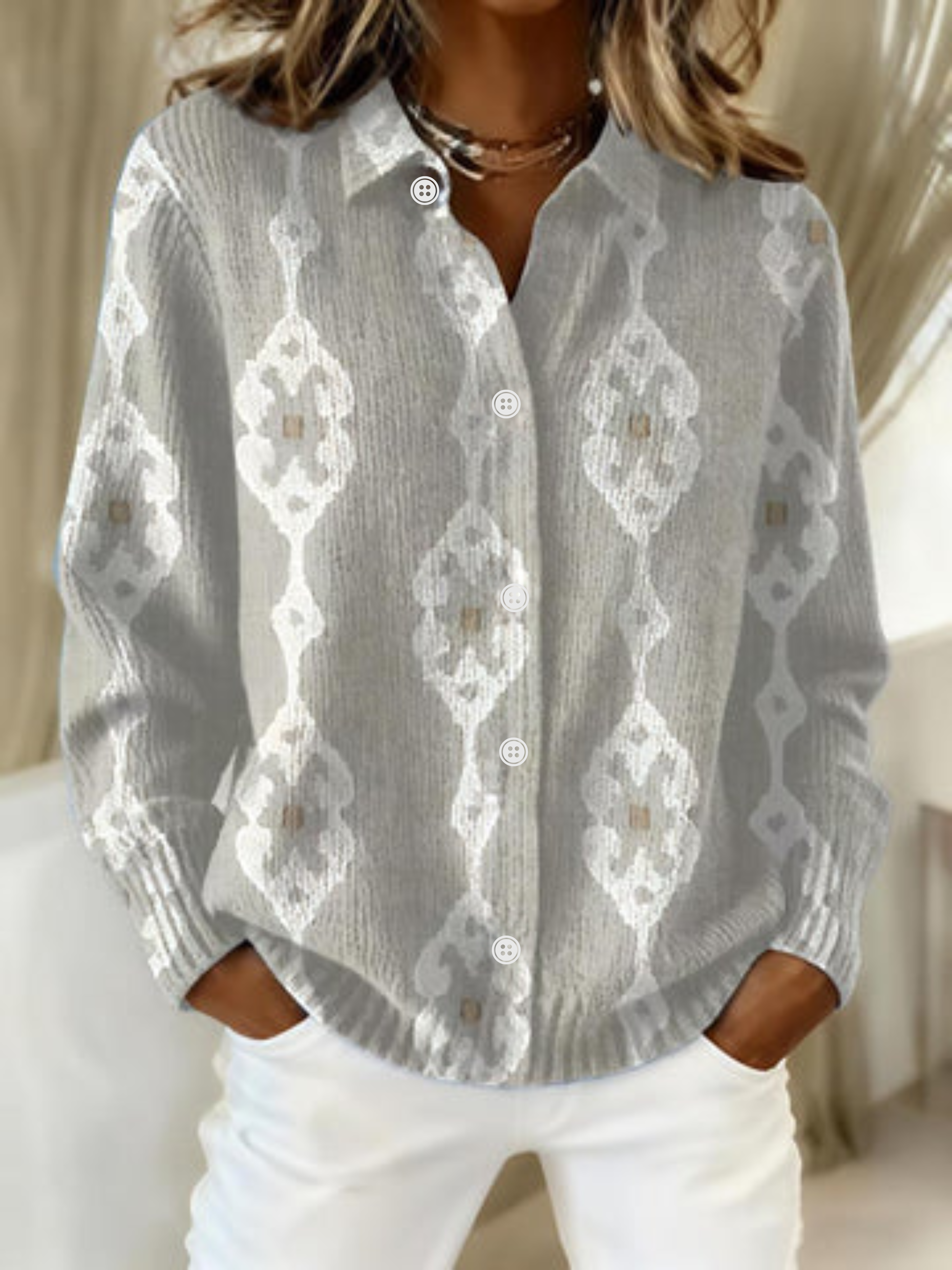 Renae | Elegant Knit Hoodie Blouse with Diamond Pattern