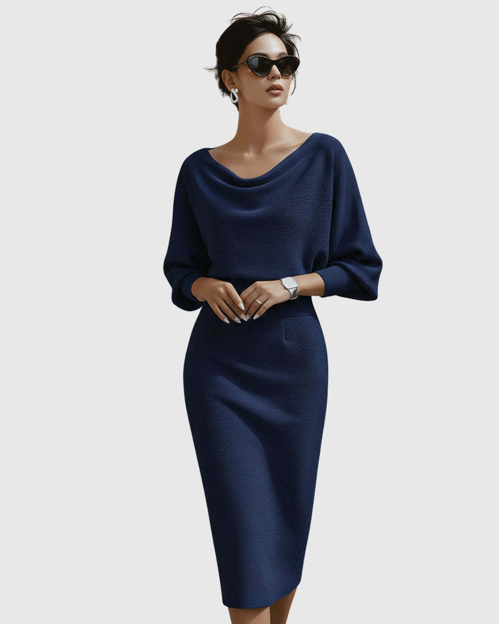 Ism�ria | White Draped Batwing Midi Dress