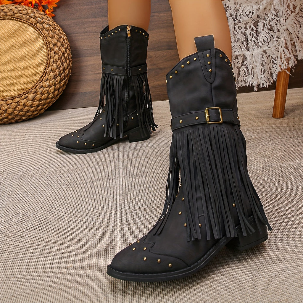 Aurelia | Retro Western Boots with Pointed Toe and Tassels