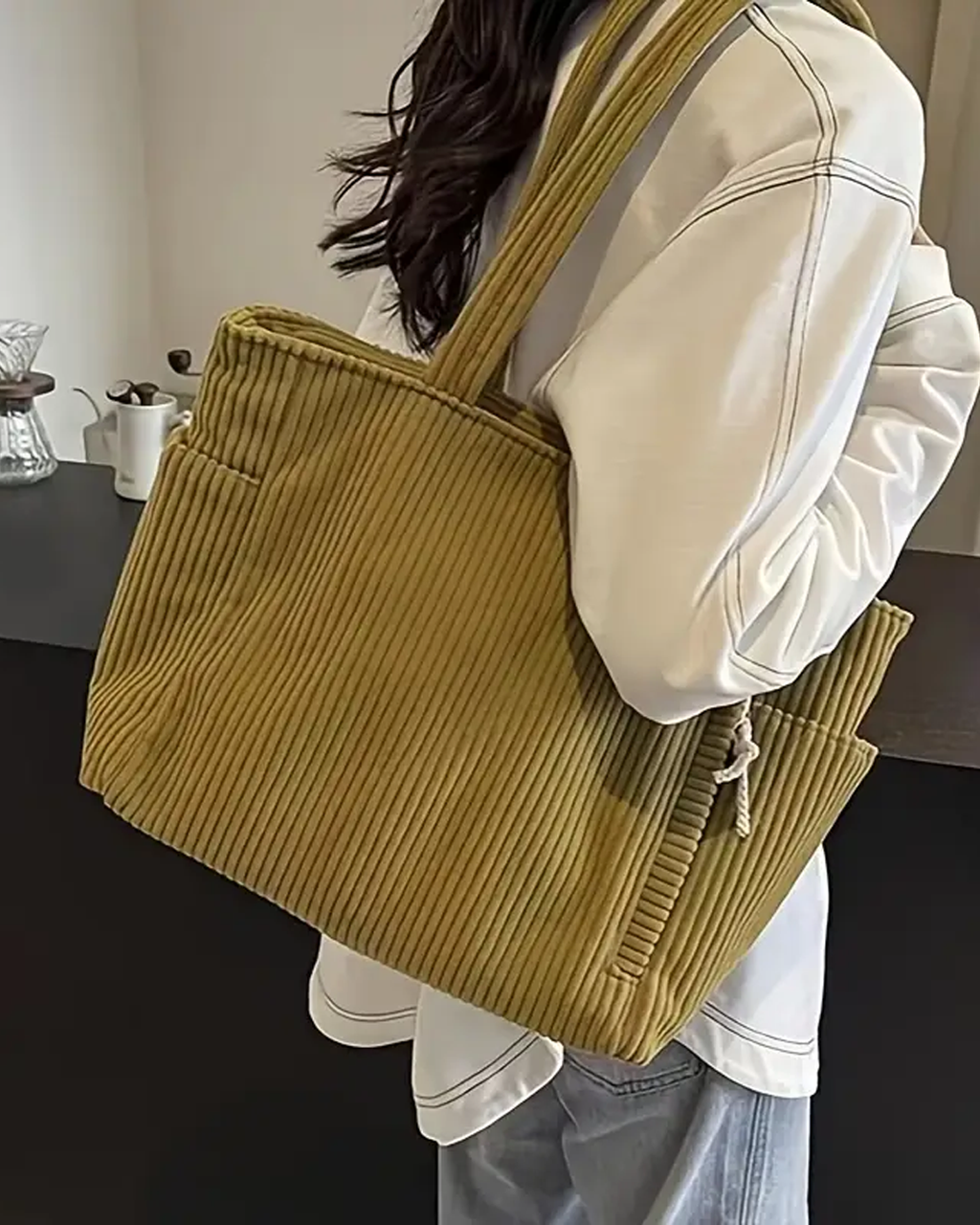 Sylva | Ribbed Tote Bag with Cord Detail