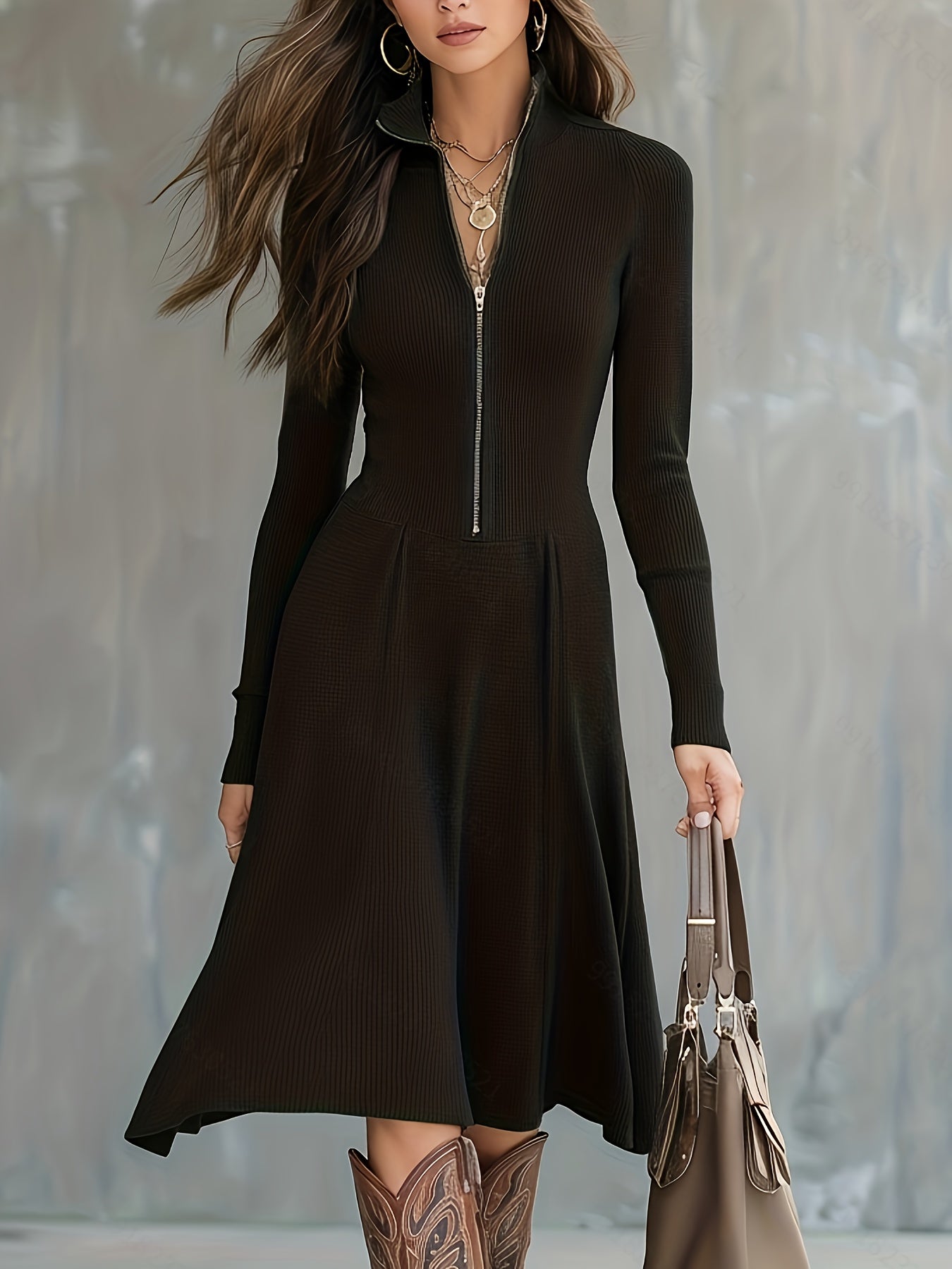 Zinnia | Zippered Long Sleeve Dress with Stretch Fabric