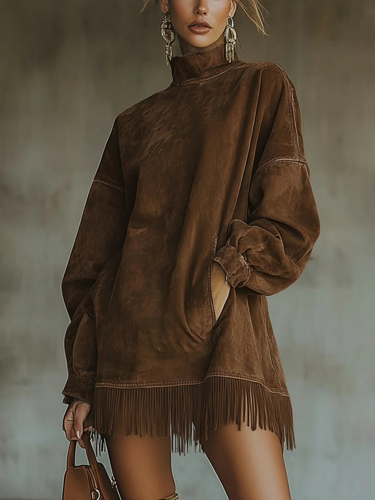 Lavinia | Faux Suede Turtleneck Dress