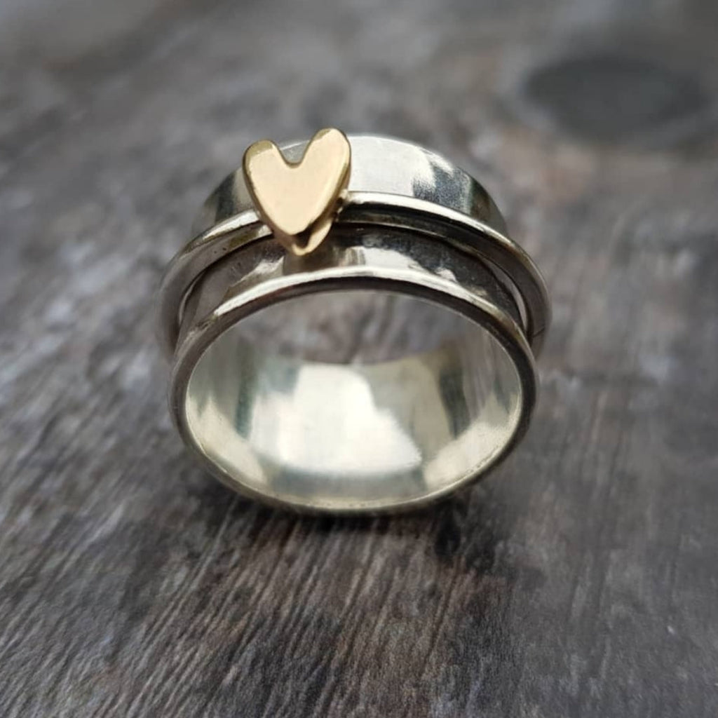 Vintage Gold Heart | Silver Ring