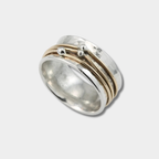 Marlene - Wide Hammered Ring with Gold Accents