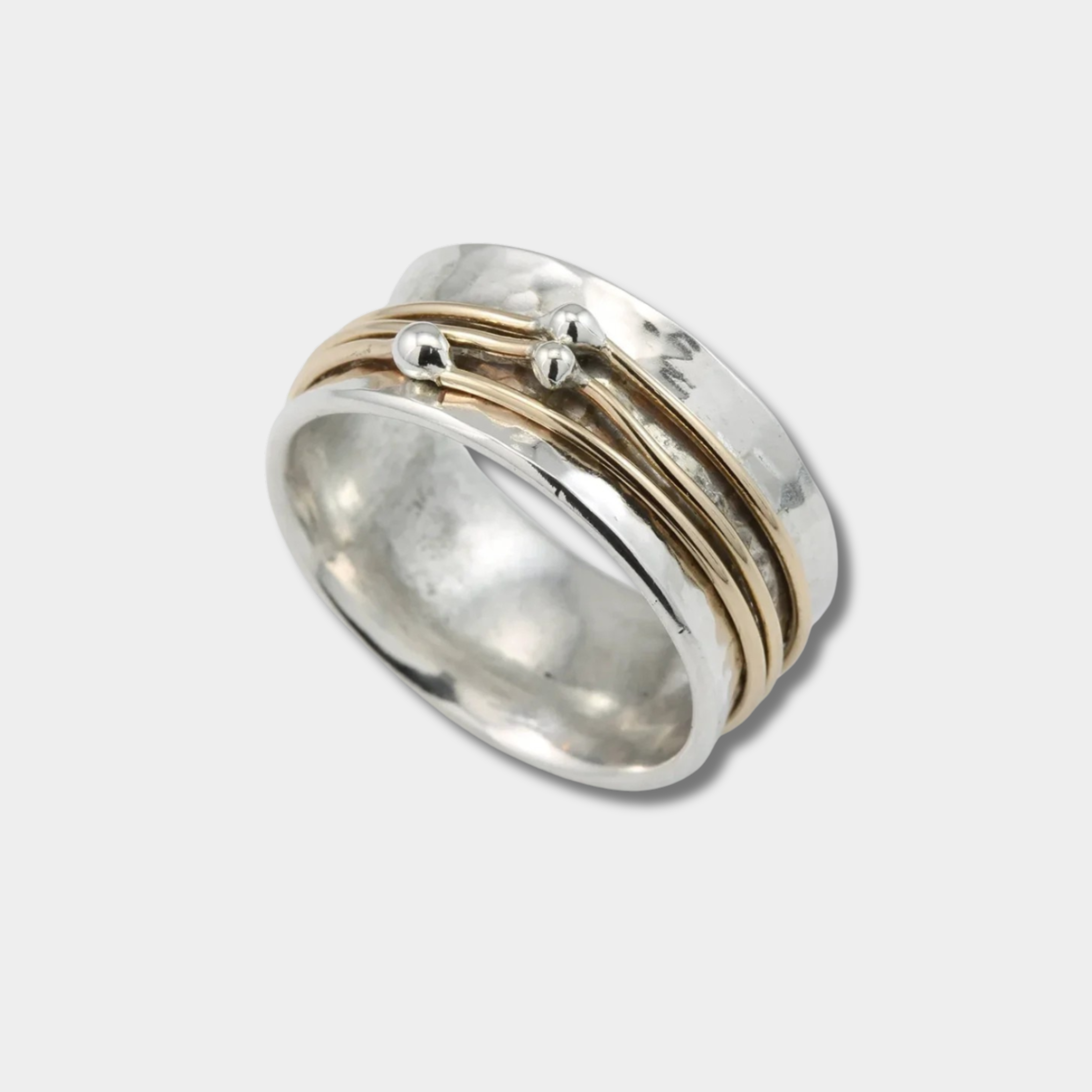 Marlene - Wide Hammered Ring with Gold Accents