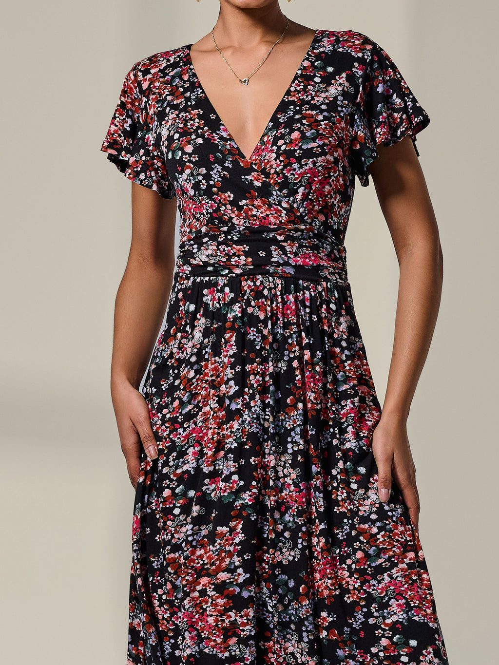 Rosalie | Floral Jersey Wrap Midi Dress - product image 3