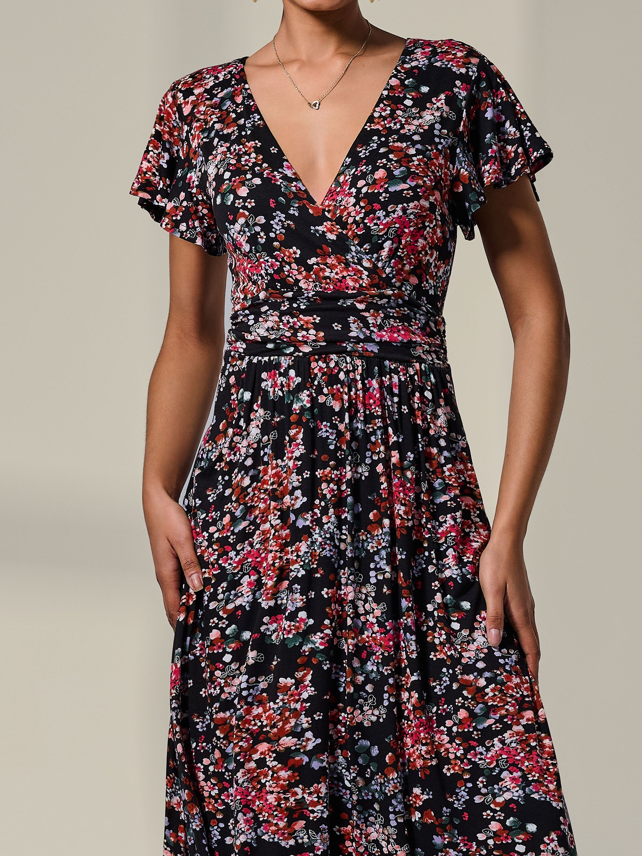 Rosalie | Floral Jersey Wrap Midi Dress - product image 3