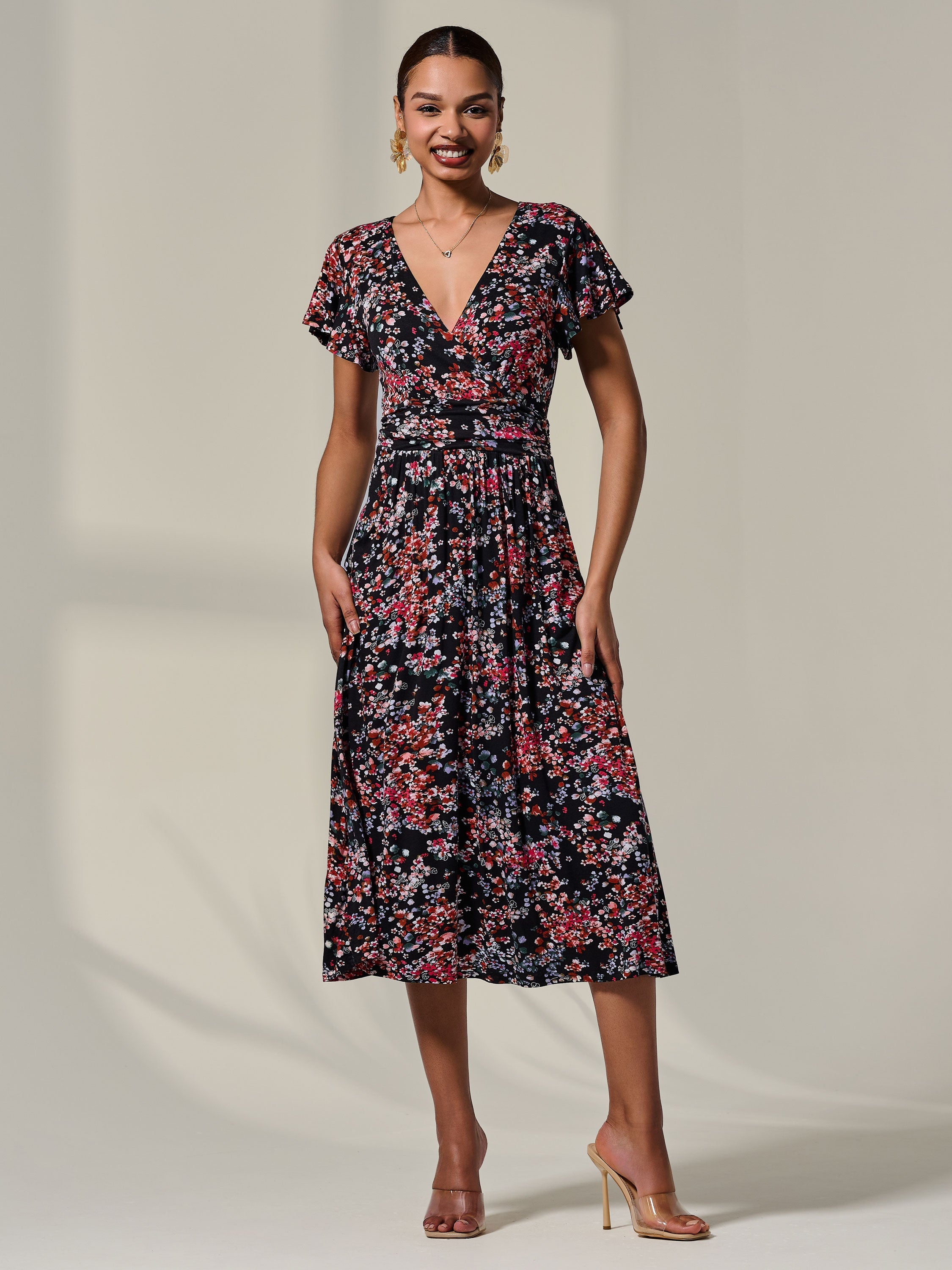 Rosalie | Floral Jersey Wrap Midi Dress - product image 2