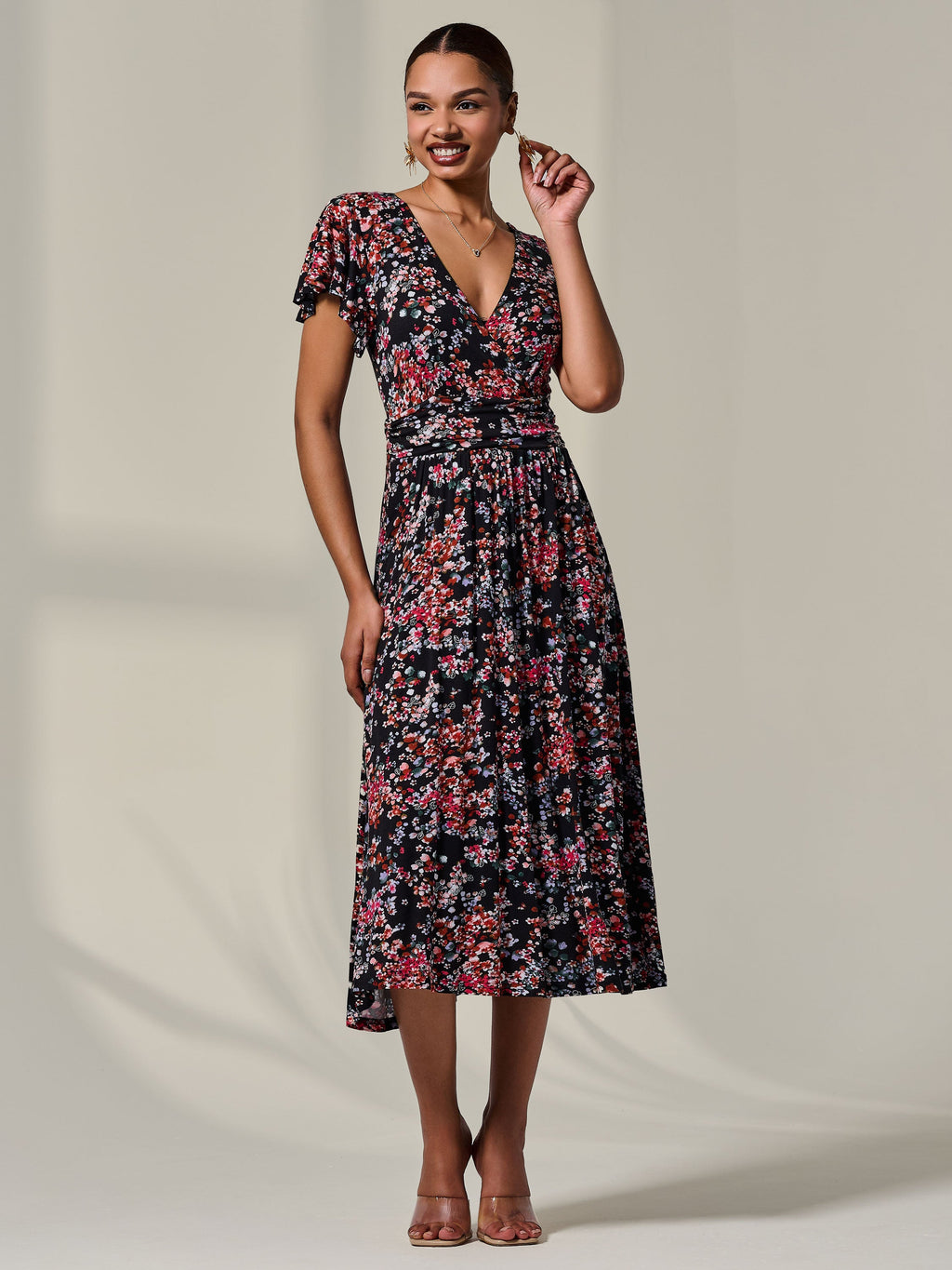 Rosalie | Floral Jersey Wrap Midi Dress - product image 1