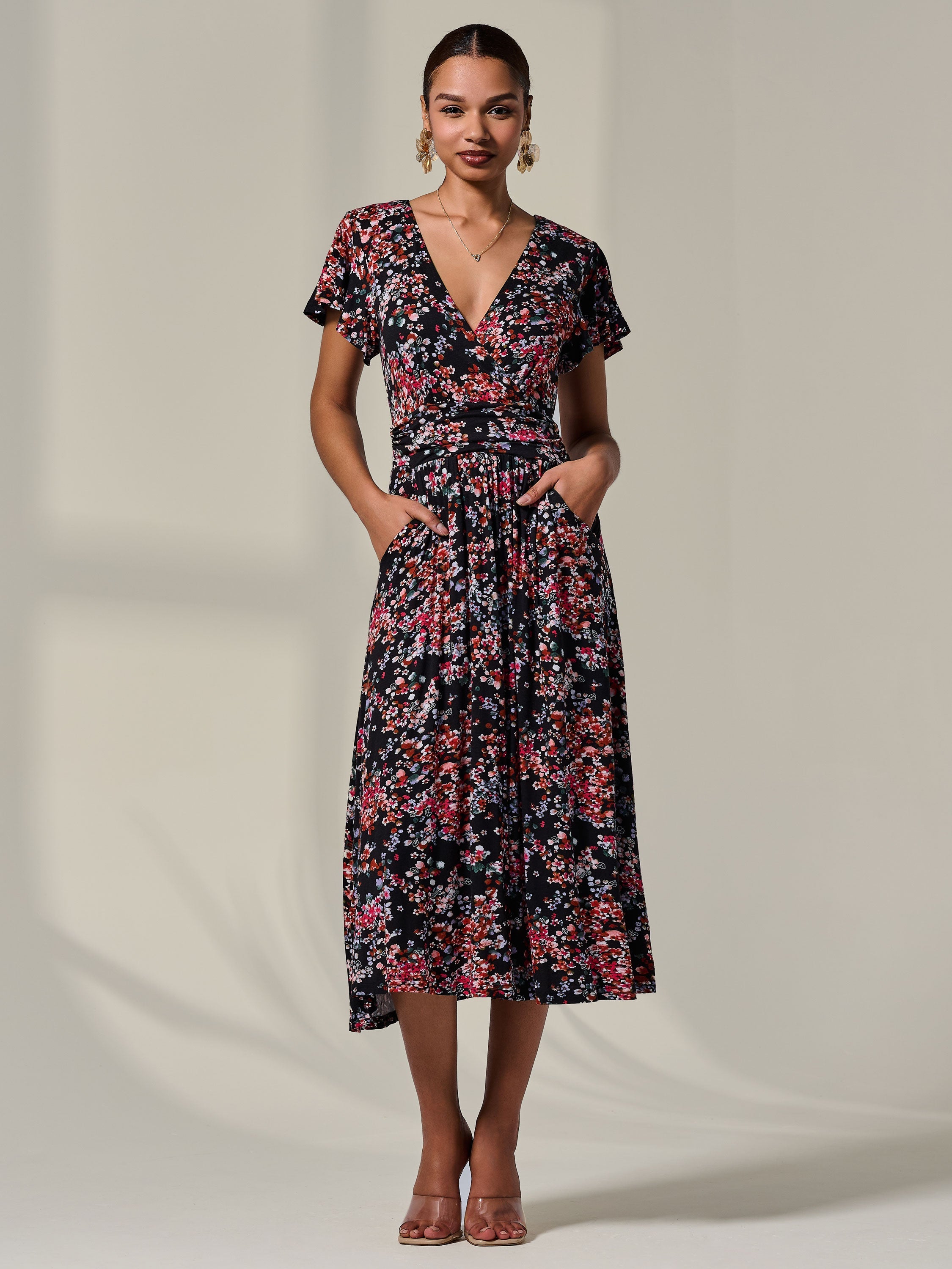 Rosalie | Floral Jersey Wrap Midi Dress - product image 6
