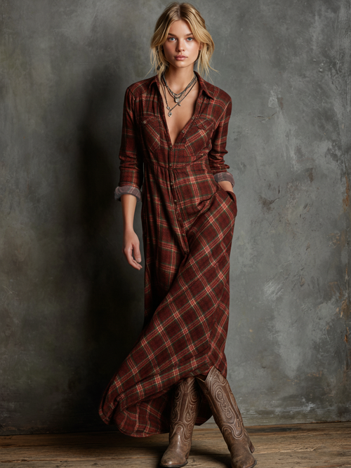Ailene | Green Plaid Shirt Dress