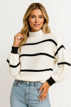 Devina | Ribbed Stripe Stand-Neck Sweater