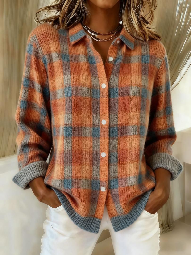 Safiya | Checked Blouse Made From Warm, Soft Hoodie Material